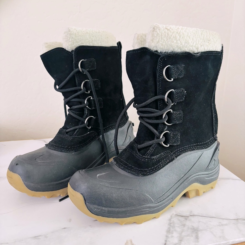 Lands End 394530 Black Leather Rubber Waterproof Insulated Snow Boots Boys 3